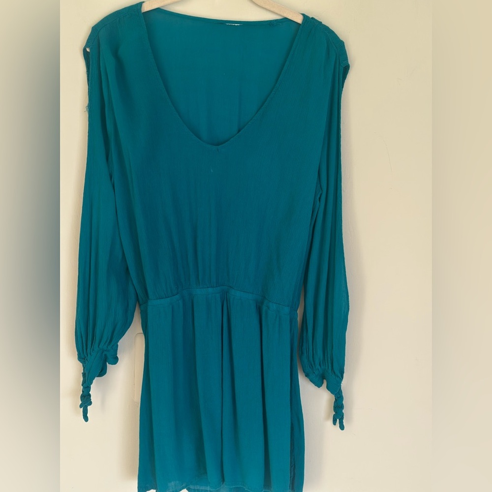 Teal Long Sleeve Gauze Top/Beach Cover Up